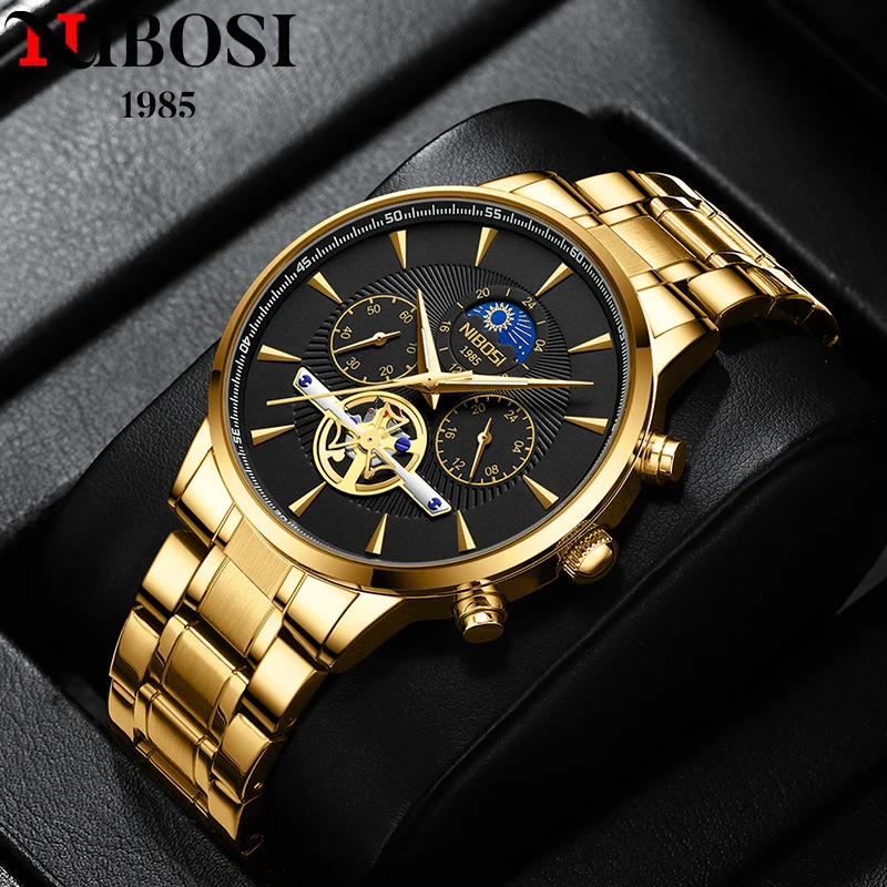 

NIBOSI Relogio Masculino Mens Watches Luxury Gold Steel Quartz Luxury Man Watch Waterproof Sport Clock Chronograph Watches Men