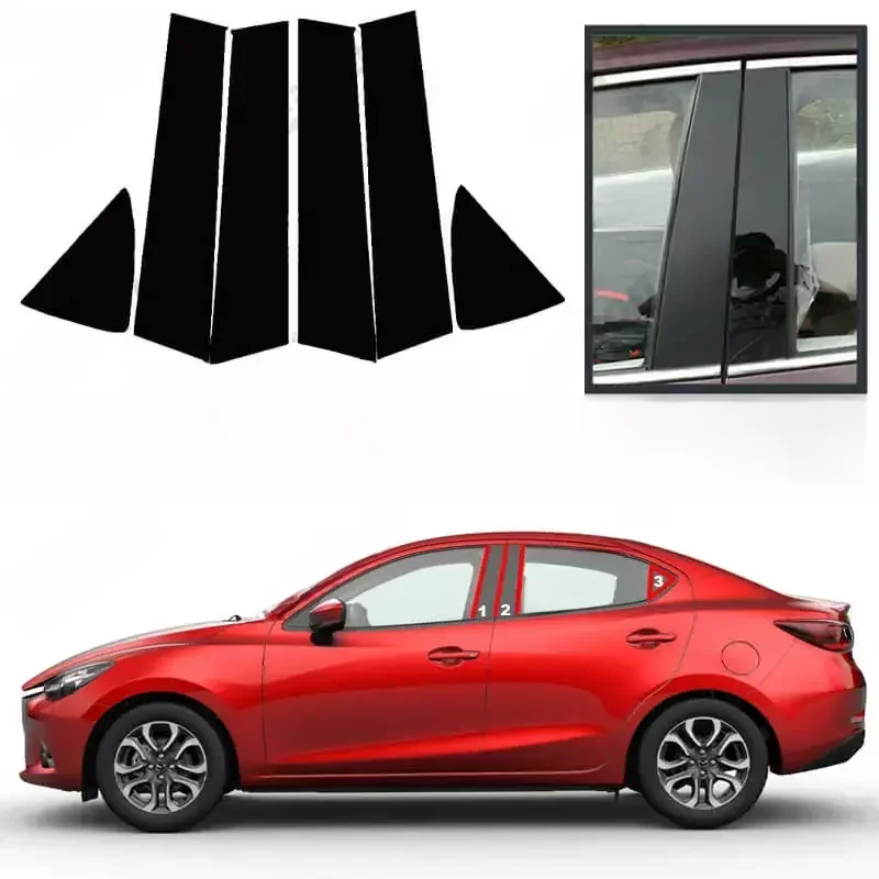 Piano Black Car Door Window Center Middle B C Column Sillar Post Cover Mirror Effect Naklejka do Mazdy 2 Demio Sedan Yaris — zdjęcie 2