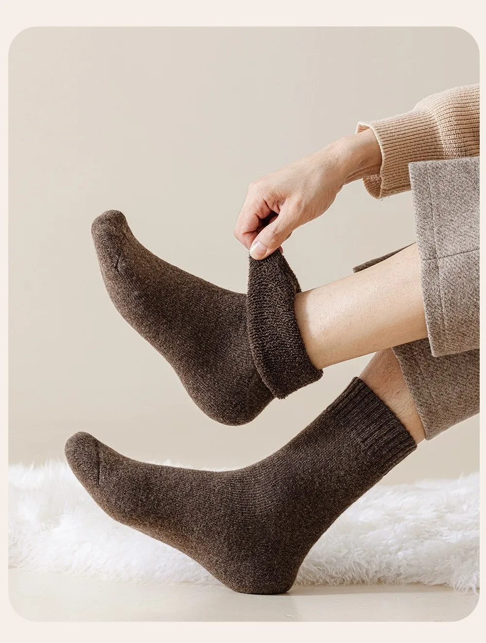 양모 양말 2켤레, 남녀공용, 겨울 따뜻한 종아리 중간 양말, 양털 안감 두꺼운 캐시미어 긴 양말