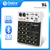 Debra 4 Channels Audio Mixer V4 Audio Interface Mixing Console Bluetooth Record PC 48V Phantom Power Delay Repaeat Effect