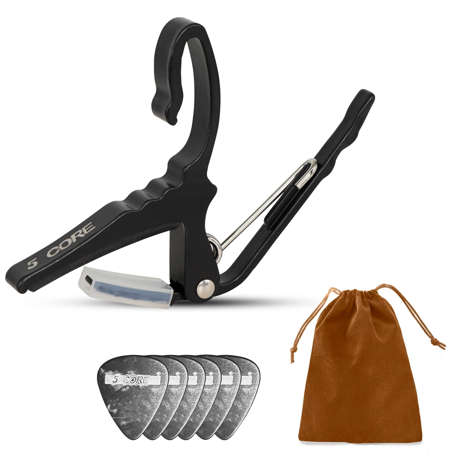 5Core Capo Klip Senar Gitar Elektrik Akustik + 6 Buah Pick Gitar Seluloid + Tas Jinjing CAPO AL BLK