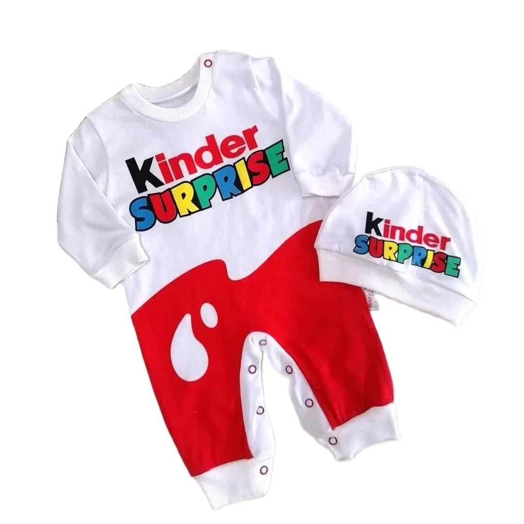 Bebé niño niña Romper Kinder huevo sorpresa 100% algodón tela antialérgica 0-12 meses pijamas recién nacidos conjuntos tamaño vestido