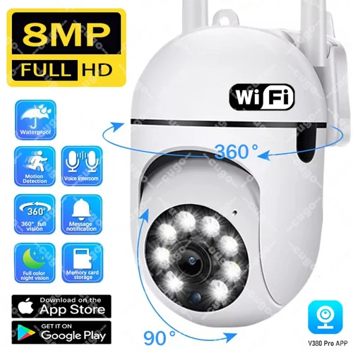 Cámara de vigilancia Wifi de 8MP, cámara IP PTZ de seguridad inalámbrica, visión nocturna en Color, cámara CCTV de seguimiento humano AI, Zoom Digital 4X