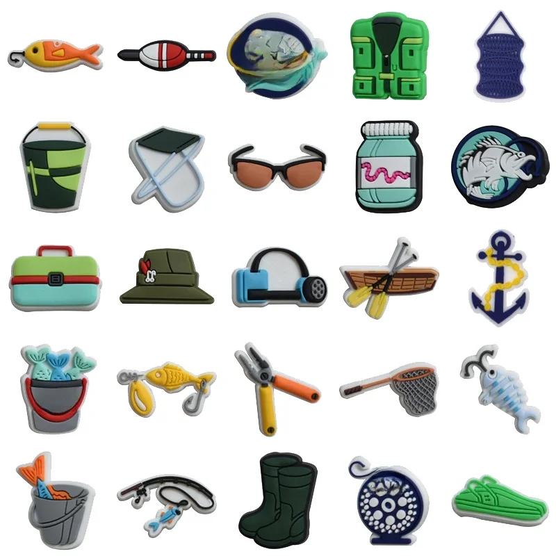 Breloques de chaussures de pêche pour Crocs, accessoires pour hommes, sabots, épingles, Badges pour femmes, garçons et filles, Jeans, décorations pour enfants, accessoires de chaussures à boucle
