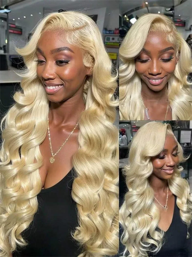 Wig Rambut Asli 42 Inci 613 Honey Blonde 13x6 /4HD Transparan Body Wave Lace Frontal, Wig Rambut Asli Berwarna Lace Front Untuk Wanita