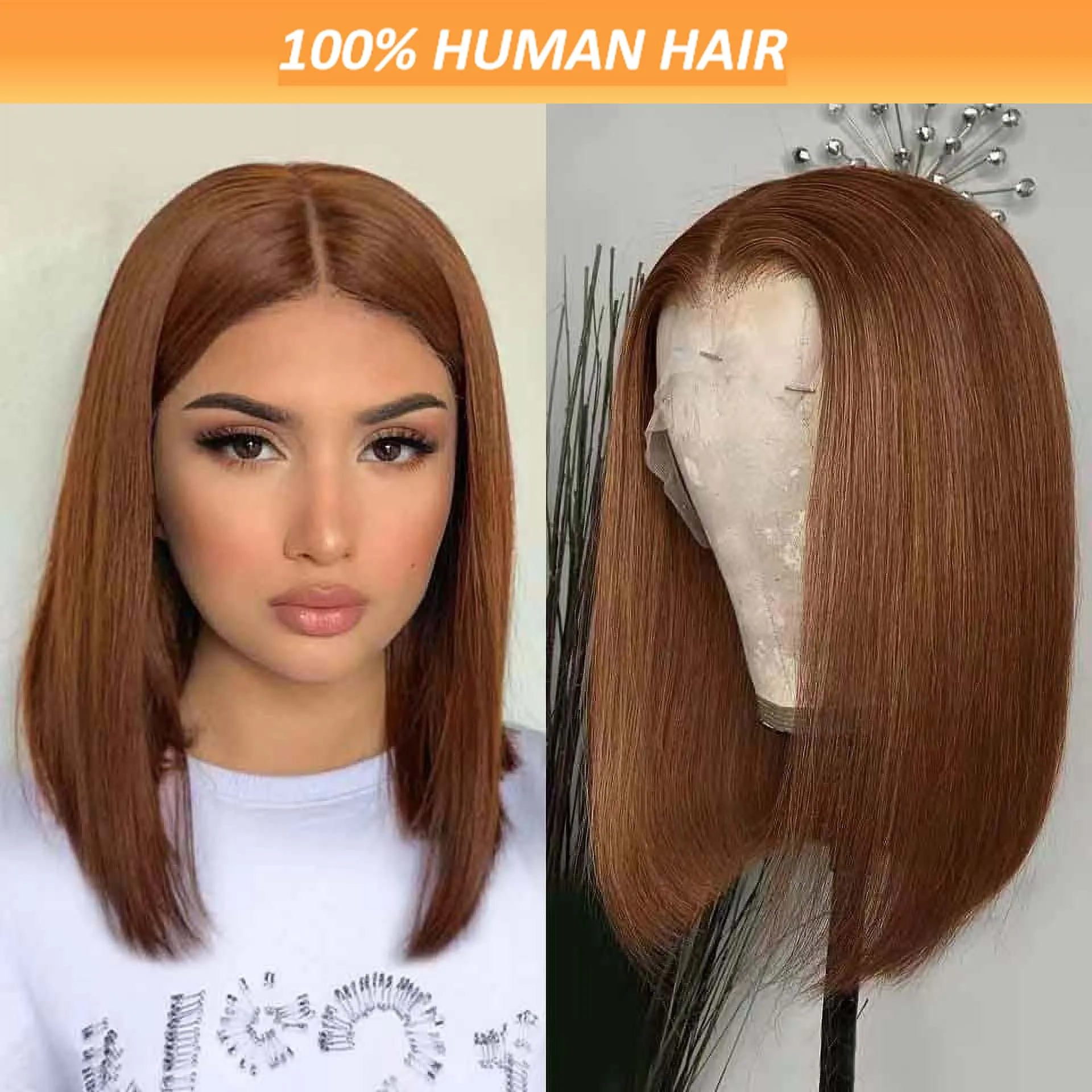 Short Straight Bob Wigs Human Hair 13x4 Brown Bob Wig Transparent Lace Front Pre Plucked With Baby Hair Straight Bob Wig