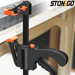 STONEGO 4 Inch Woodworking Bar Clamp Gadget Tool DIY Hand Speed Squeeze Quick Ratchet Release Clip Kit Woodworking Tools