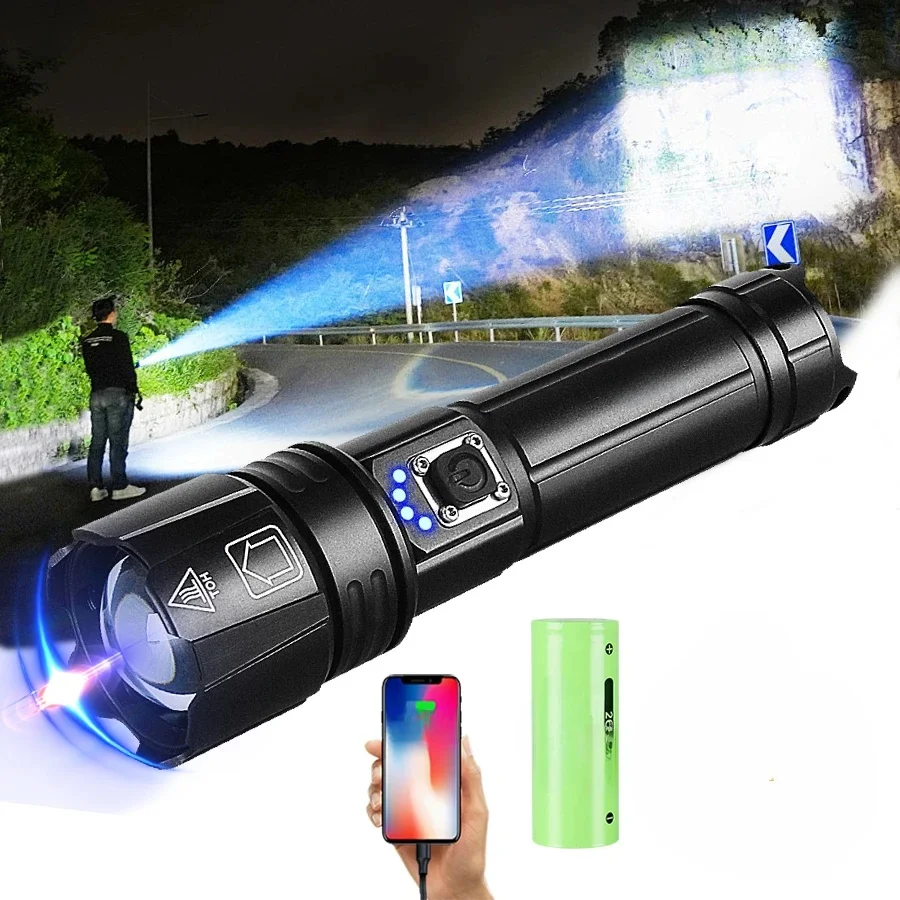Ultra Powerful XHP360 LED Flashlight Rechargeable Torch Tactical Lantern Outdoor Waterproof Fishing Flashlight With Mobile Power