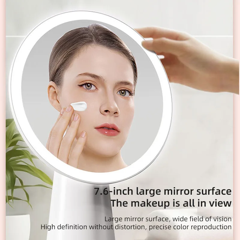 Espelho de maquiagem dobrável com detecção de protetor solar UV, luz LED, removedor de maquiagem, ferramenta mágica, carregamento de TYPE-C, espelho portátil, detecção UV