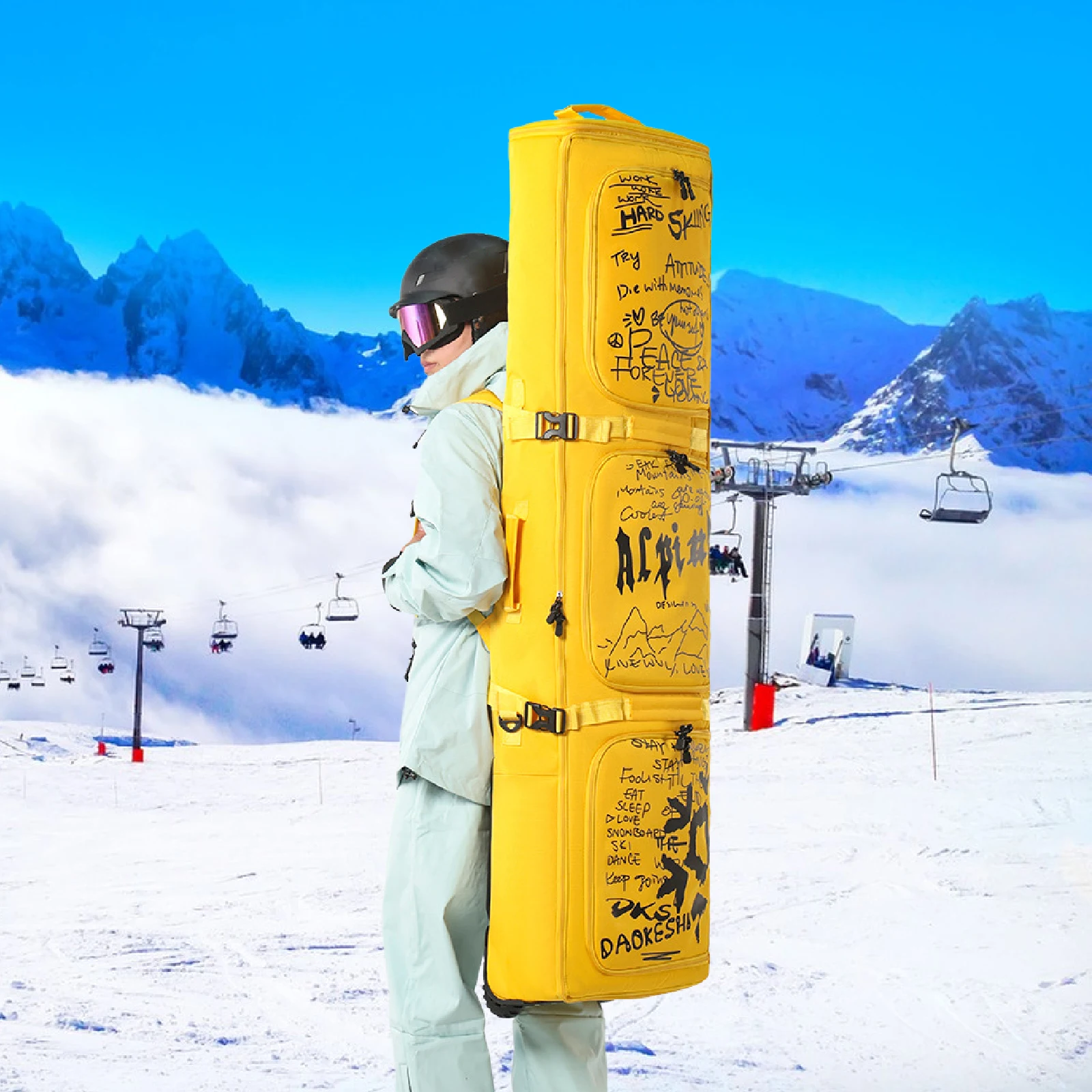 

Rolling Ski Bag Backpack with Wheels Carrying 145-165cm Snowboard Bag Zipper Sturdy Waterproof Snowboard Bag for Air Travel