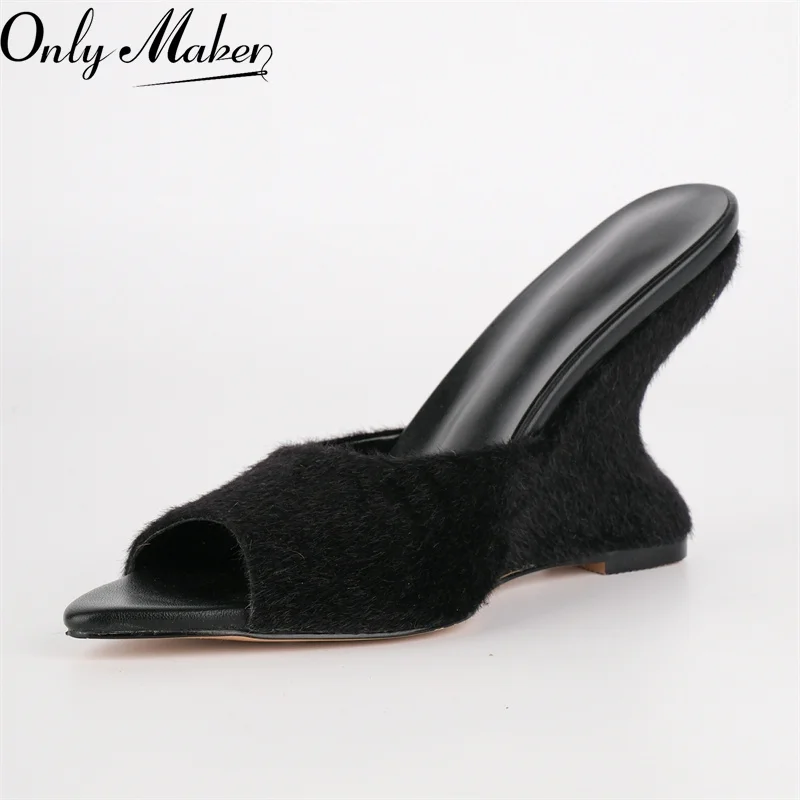 Onlymaker Women  Open Peep Toe Wedge Sandals For Casual Party Slip On Mules