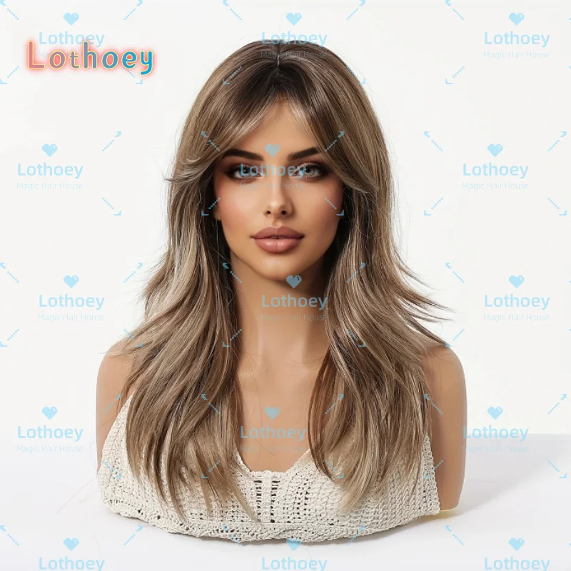 Коричневый женский парик с градиентом и челкой, предпочтительный для ежедневных путешествий, бесплатная сетка для волос для вечеринок, носимая шелковая основа для новорожденных с