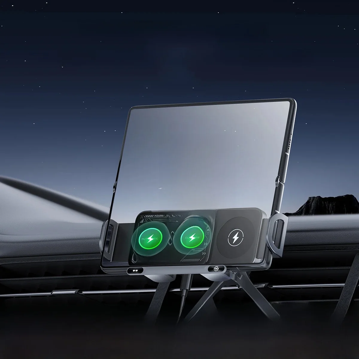 Dual Coil Fold Screen Car Fast Wireless Charger Stander For Samsung Galaxy Z Fold6 Fold5 Fold4 S24 Ultra iPhone 16 15 14 Pro Max