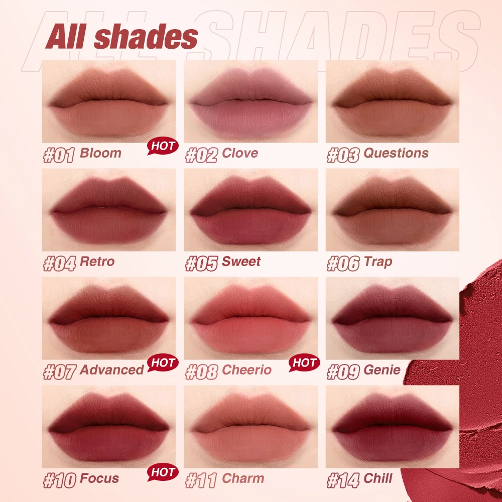 O.TWO.O Liquid Lipstick Lip Gloss 12 Colors Waterproof Long Lasting High Pigment Lip Tint Velvet Lip Glaze Matte Lipstick Makeup