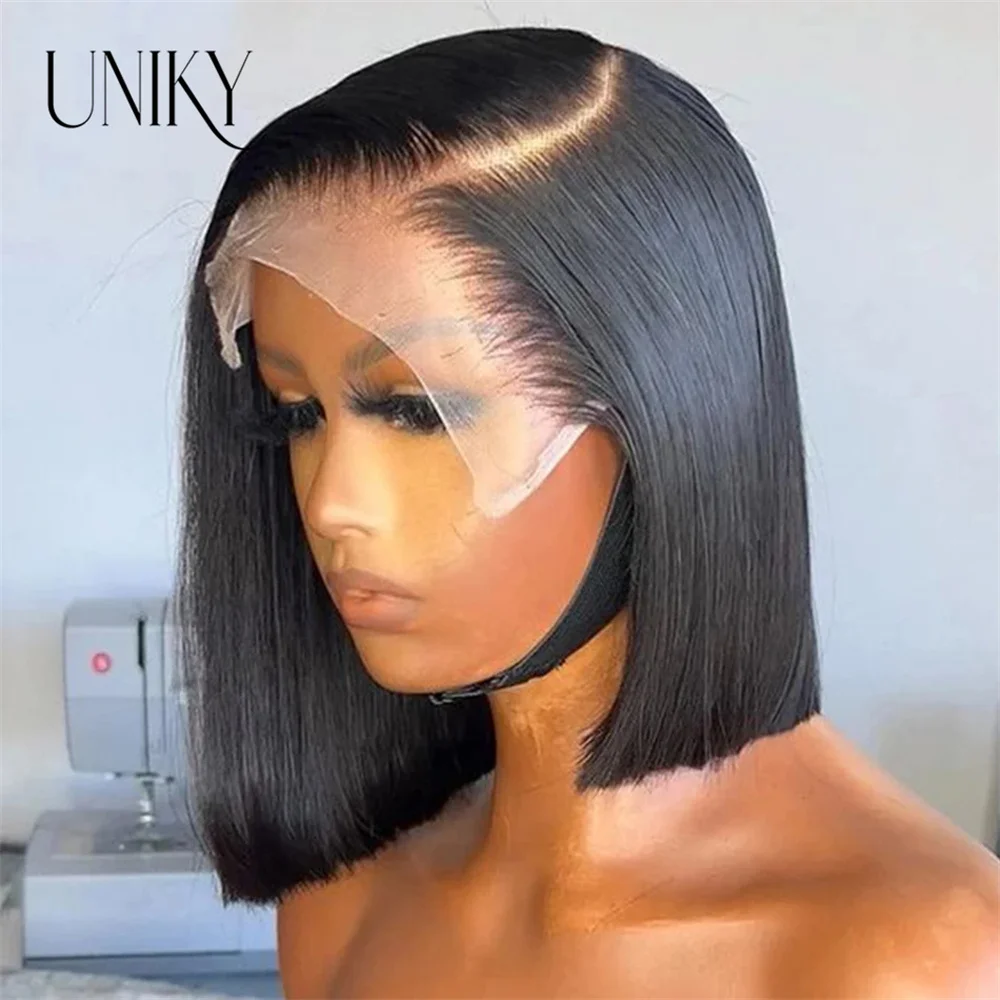 Side Part Bob Wigs Bone Straight Human Hair Wigs For Black Women Peruvian Pre-Plucked T Part Lace Wig 10 12Inch Short Bob Wig