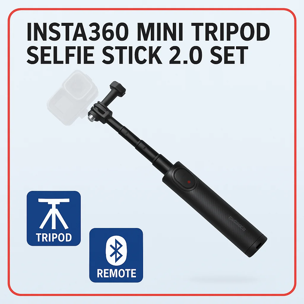 Insta360 Mini Tripod Selfie Stick 2.0 Set | Compact Extendable Pole with Tripod & Bluetooth Remote | for X5 X4 X3 GO 3S RS