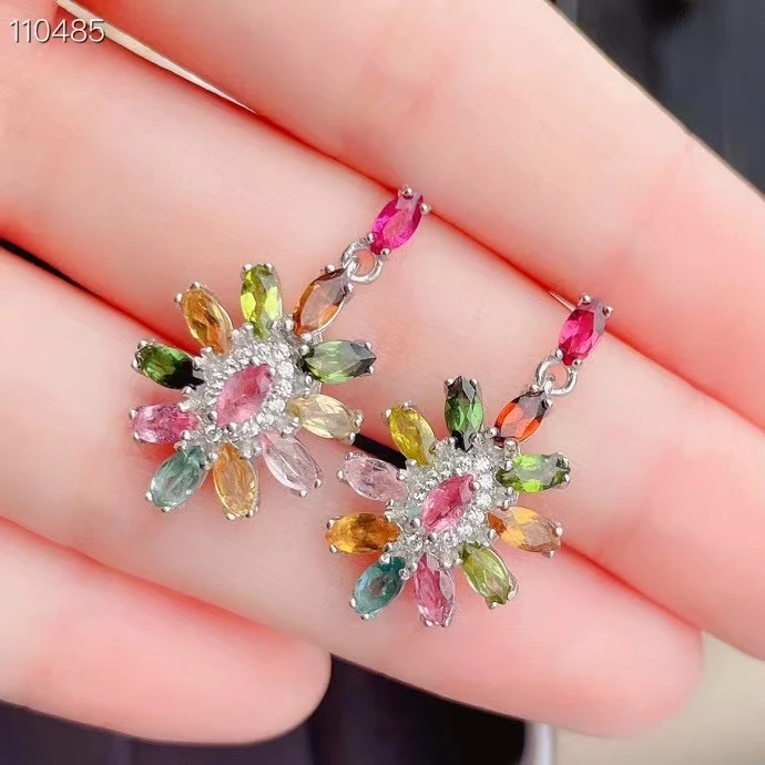 

Fine Jewelry 100% 925 Sterling Silver Natural Rainbow Tourmaline Gemstone Women's Earrings Party Birthday Gift Marry Girl Got