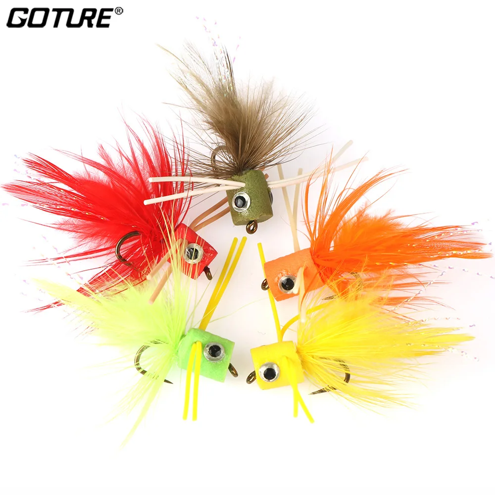 Goture 5pcs Dry Fly Fishing Flies Topwater Surface Floating Fishing Bait For Trout ,Bass,Pike 5 Different Colors