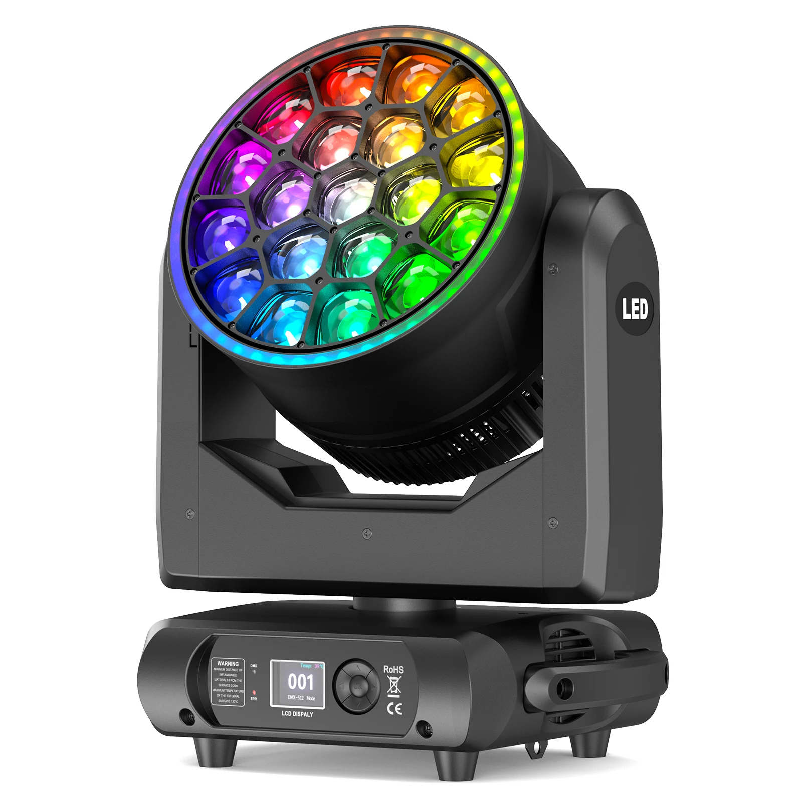 LeLeght 19x20W RGBW LED Focusing Moving Head Stage Light 1-25Hz Strobe DMX512 Voice Control For Concert Bar Stage Lighting
