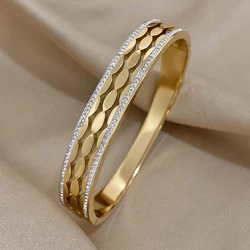 316L Stainless Steel Ripple Bangles Bracelets for Women New Fashion Waterproof Cuff Bracelets Wristband Couple Jewelry Gift