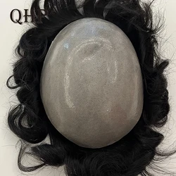 Men Toupee Replacement System Hairpiece 100% Human Hair Double Knot PU Mens Wig 120-130% Density Unit Capillary Prosthesis