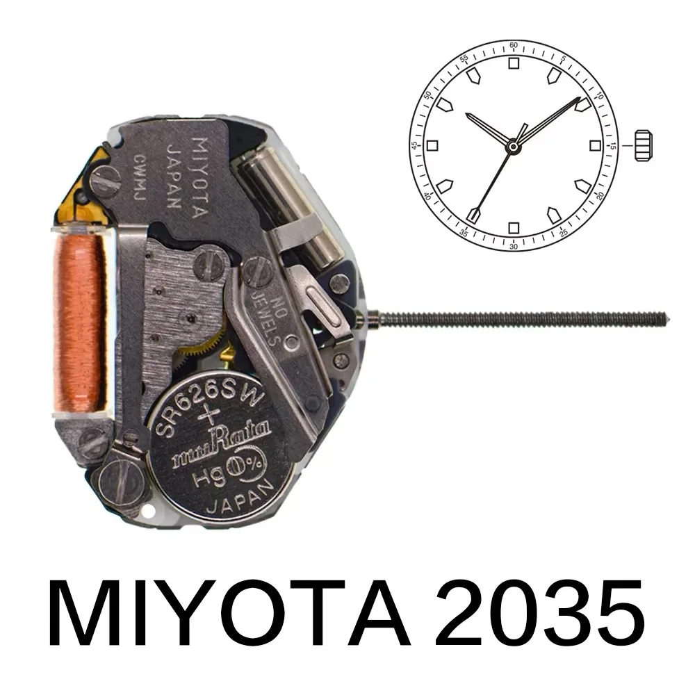 Miyota Caliber 2035 Quartz Movement—Three-Hand, No-Date Model; Suitable for Repair or Parts Replacement