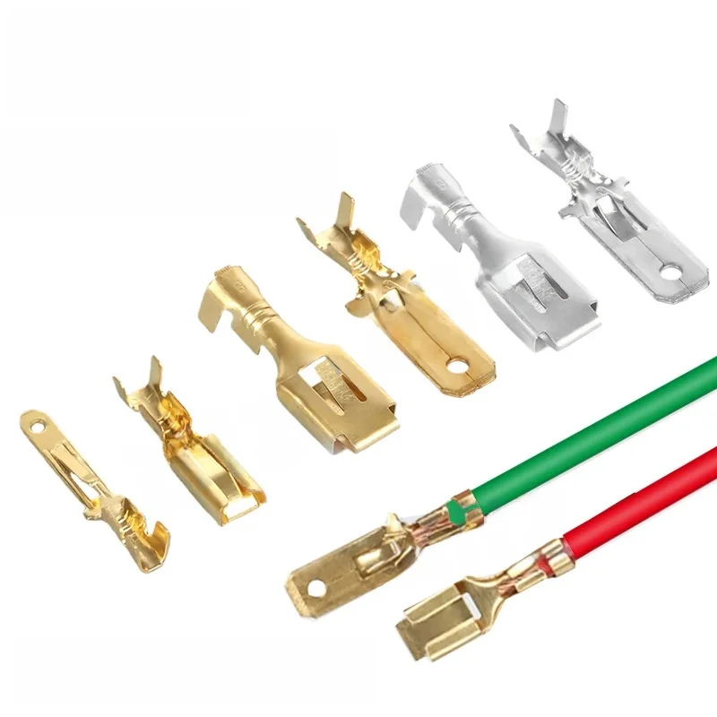 50/200 szt. 2,8/6,3 mm samochodowy zacisk zaciskany męskie złącze widełkowe mosiężne szpilki ZiiZ Auto złącza przewodów DJ611-6.3A — zdjęcie 2