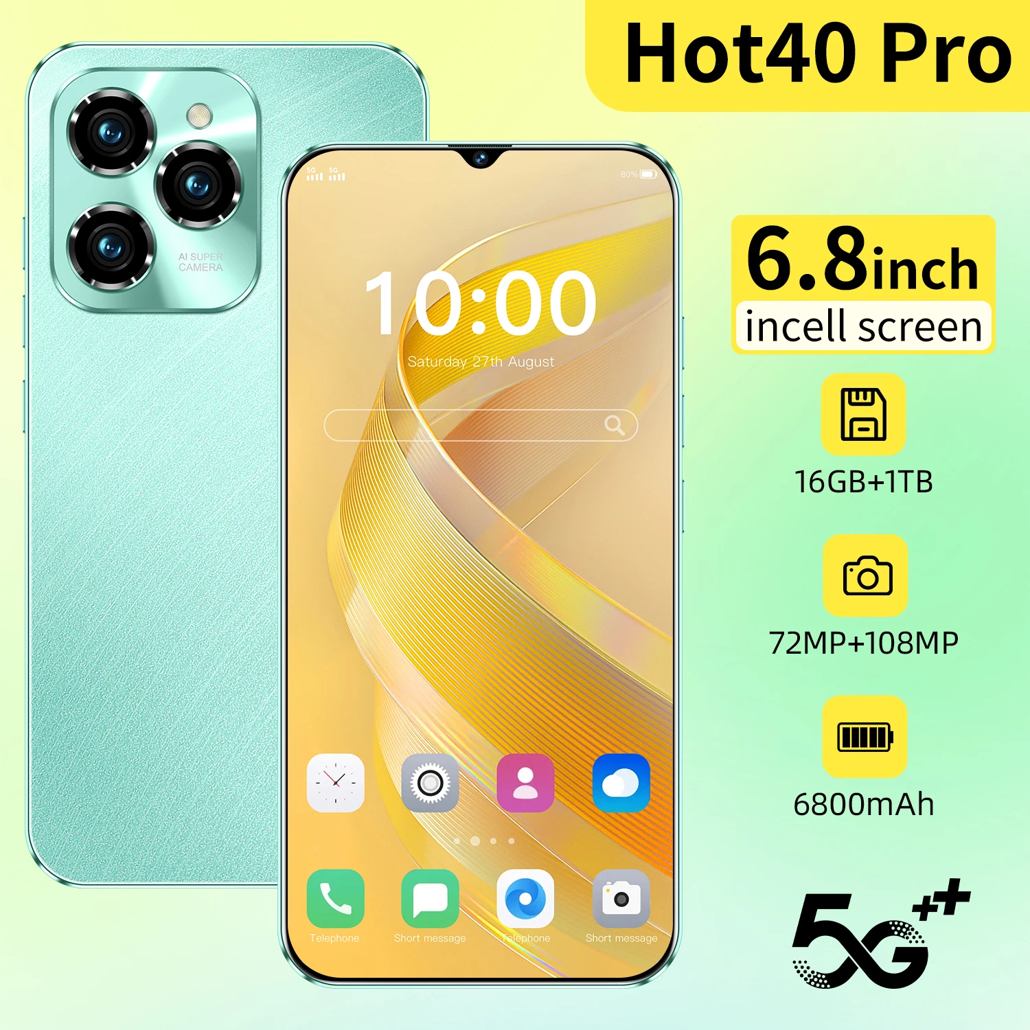 

New Hot40 Pro Smartphone 6.8inch Full Screen 4G/5G Cell Phone 16TB+1TB 6800mAh Mobile Phones 108MP Global Version Celulares