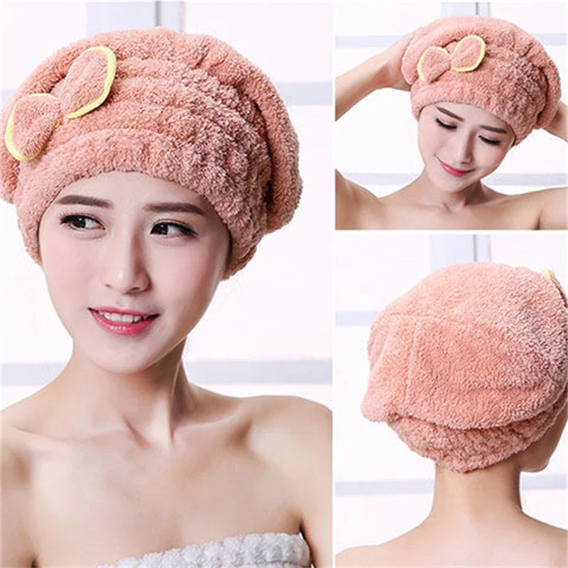 Bonnet de bain en microcarence avec nœud papillon pour femme, séchage rapide des cheveux, serviette ronde, accessoires de bain, bonnet de douche spa, couvre-chef