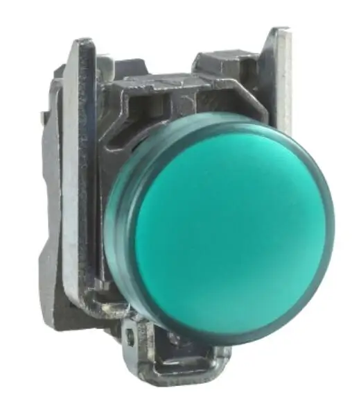 XB4BVM3 = ZB4BVDallas + ZB4BV033, enquêter pilote, FTP XB4, Plastique gris, Vert, 22mm, LED universelle, Lentille unie, 230...240V AC