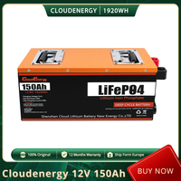 Cloudenergy CL12V-150AH 12V 150Ah LiFePO4 Battery Pack, 1920Wh Energy, 6000+ Cycles, Built-in 100A BMS, 1280W Max Load, IP67