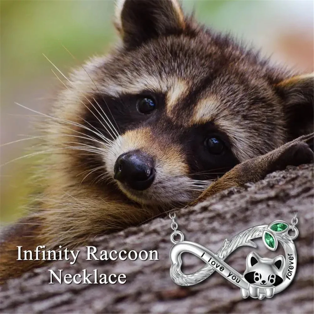 Exquisite Infinity Ring Raccoon Pendant Necklace for Women Cute Cartoon Animal Necklace Girl Party Jewelry Fashion Birthday Gift