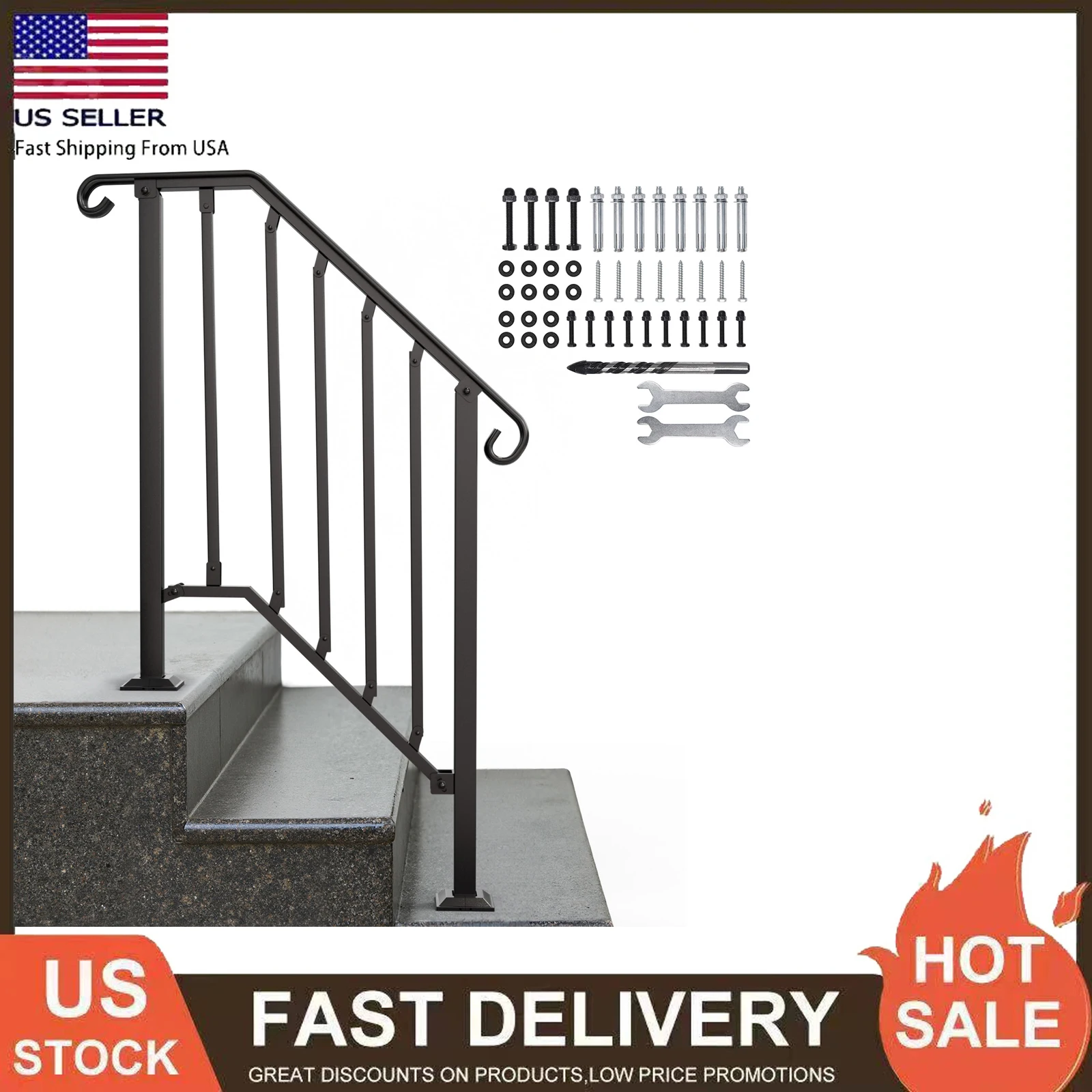 

Алюминиевые перила для уличных лестниц, подходят для 2-3 ступеней, с комплектом крепежа для дома