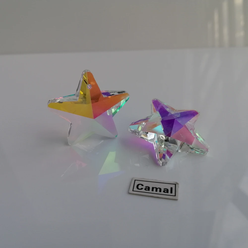 Camal 2PCS 29mm Star AB Color Crystal Prisms Pendant Bead SunCatcher Charms Ornament Necklaces Jewelry Making Craft Accessories