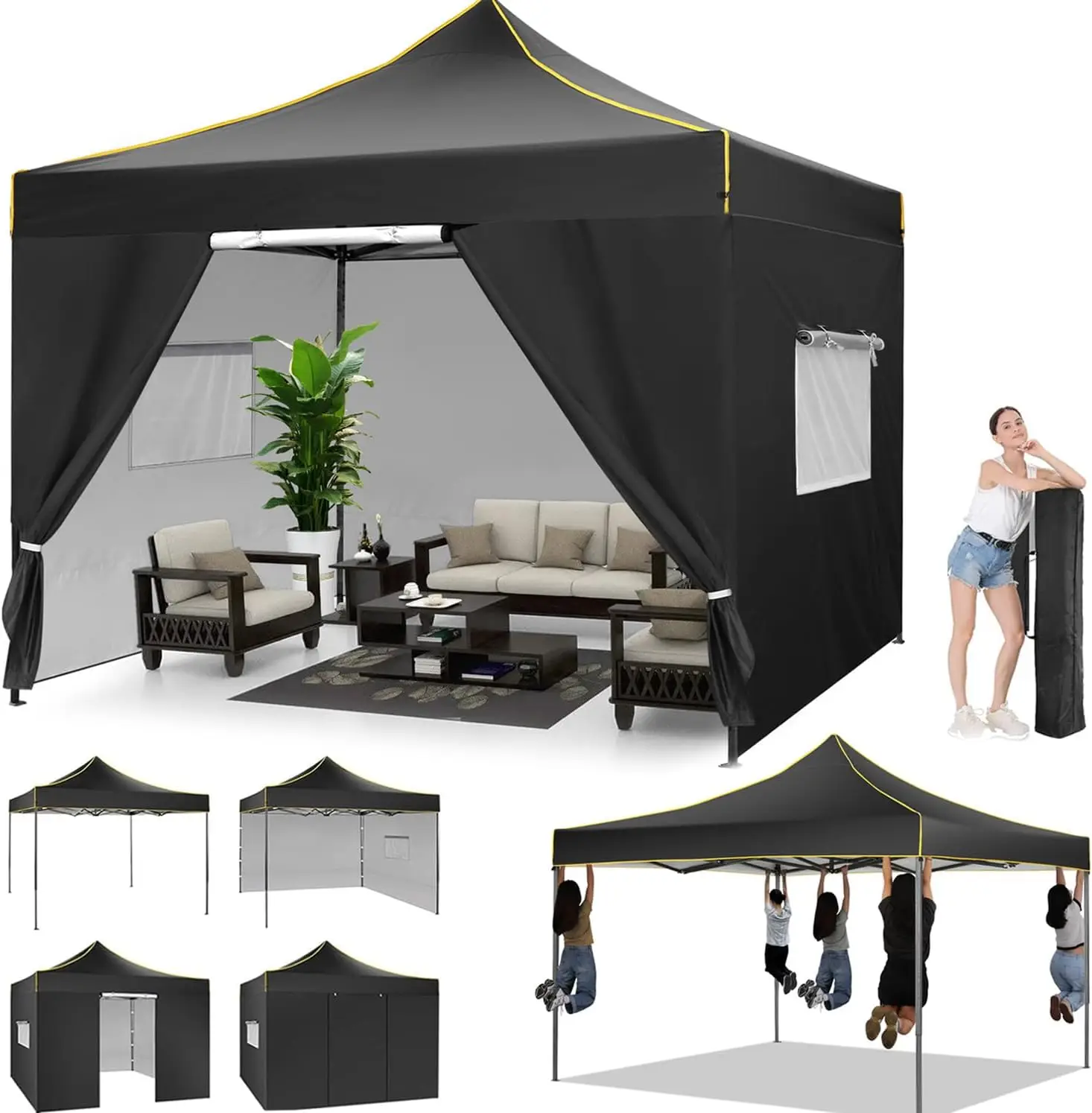 3 x 3 m großes, robustes Pop-Up-Überdachungszelt mit 4 Seitenwänden, tragbares Outdoor-Zelt für