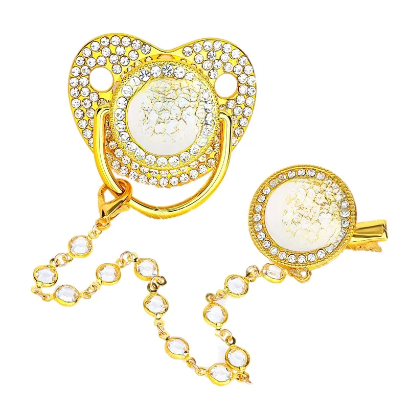 Luxus Zirkon Baby Schnuller Clip 26 Buchstaben Gold Neugeborene personal isierte Schnuller Halter