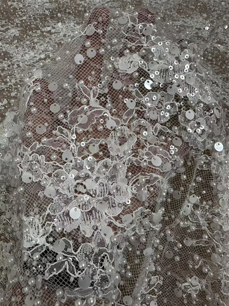 Son Zengin Inci Boncuk Yüksek Kaliteli Gelin Düğün Chantilly Fransız Dantel Kumaş Ağır Boncuk Afrika Nakış Dantel Kumaş