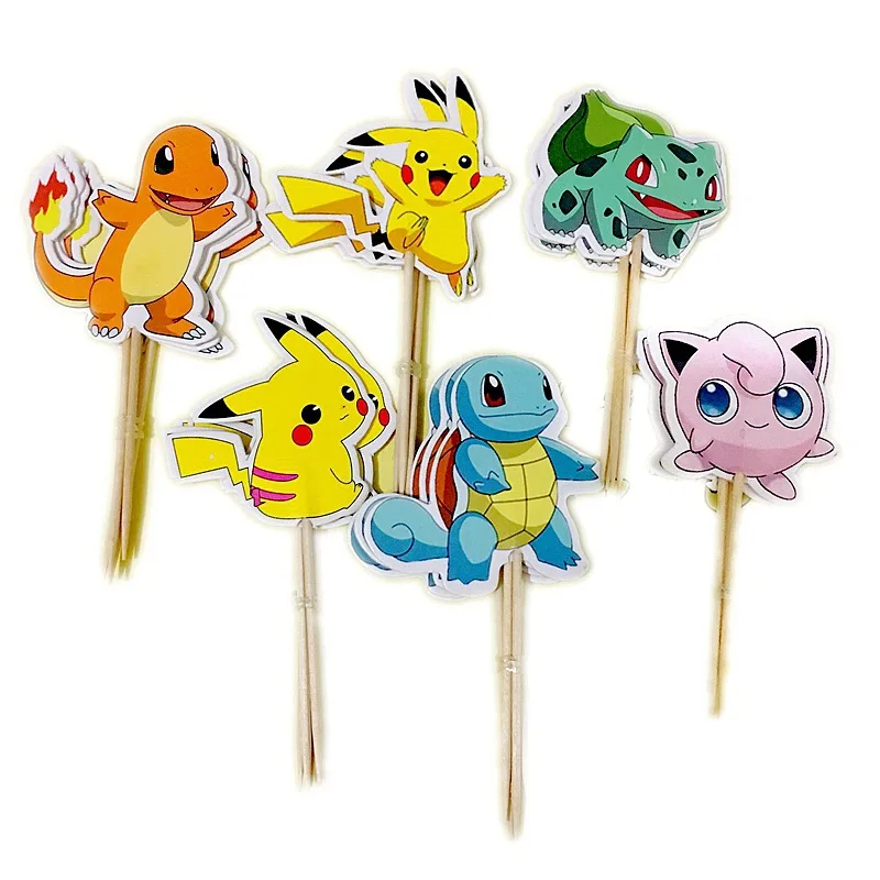 Pokemon Cake Flag Pikachu Birthday Party Decorations Disposable Cake Toothpick Flag Popcorn Box Anime for Kid Boy Party Supplies