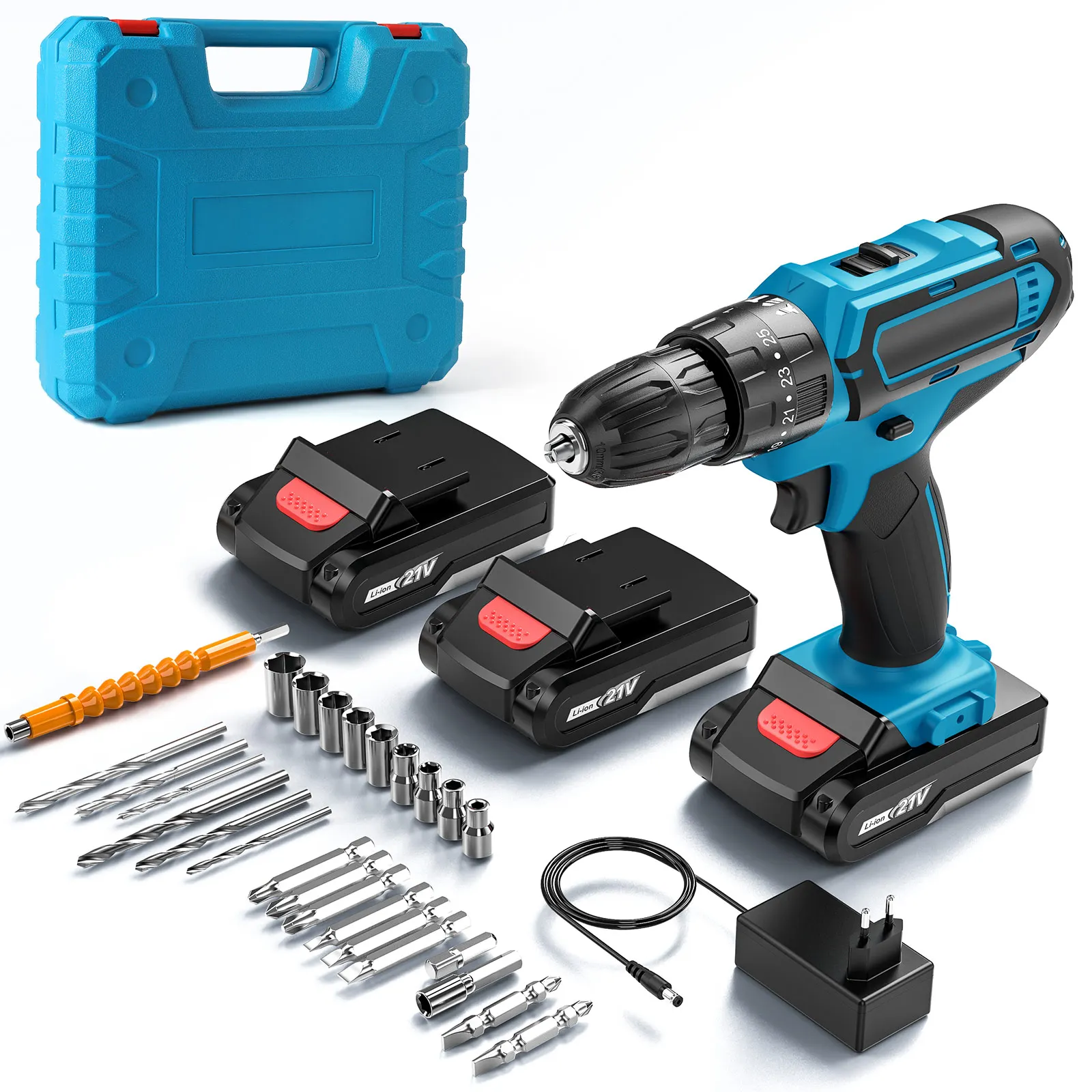 Ensemble perceuse à percussion électrique 25+3 vitesses, tournevis électrique sans fil multifonction, outil électrique compatible avec batterie Makita 18V