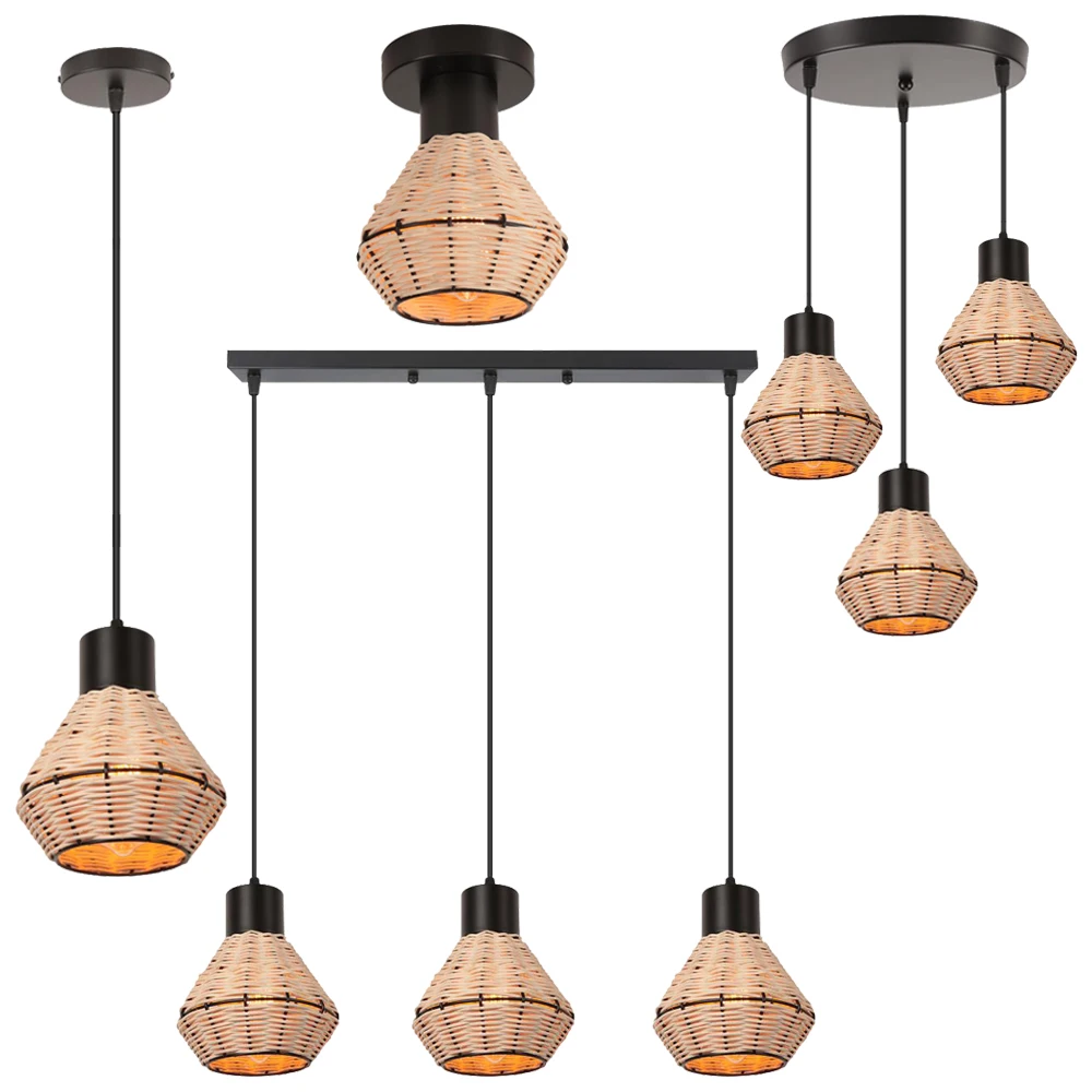 

Retro Led Bamboo Lampshade Woven Ceiling Pendant Lamp Corridor Aisle Living Room Ceiling Light E27 Woven Lamps Decor Fixtures