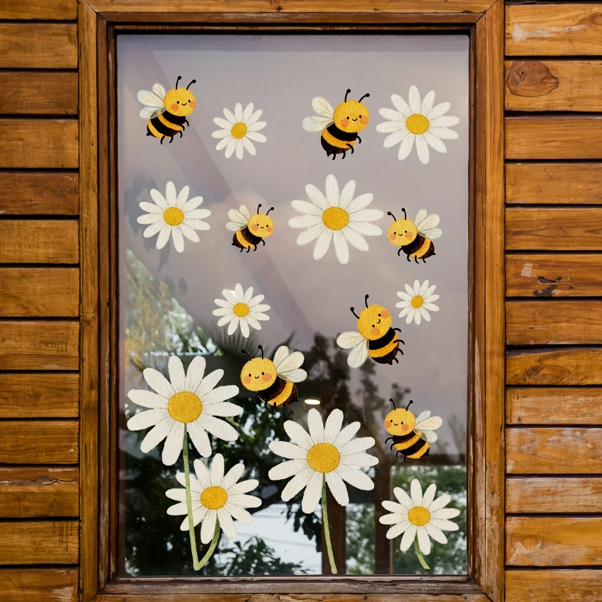 1Pc Vibrant Daisy Flower and Bee Window/Wall Sticker, Self-Adhesive Pvc Home Decoration DIY Sticker, Suitable for Study Room, Cabinet, Living Room, Bedroom, Dining Room, Bathroom, Entryway, Doors and Windows, and Wall Decals, Easily Create a Warm and Fun Space, a Creative and Thoughtful Gift for Family, Friends, and Loved Ones