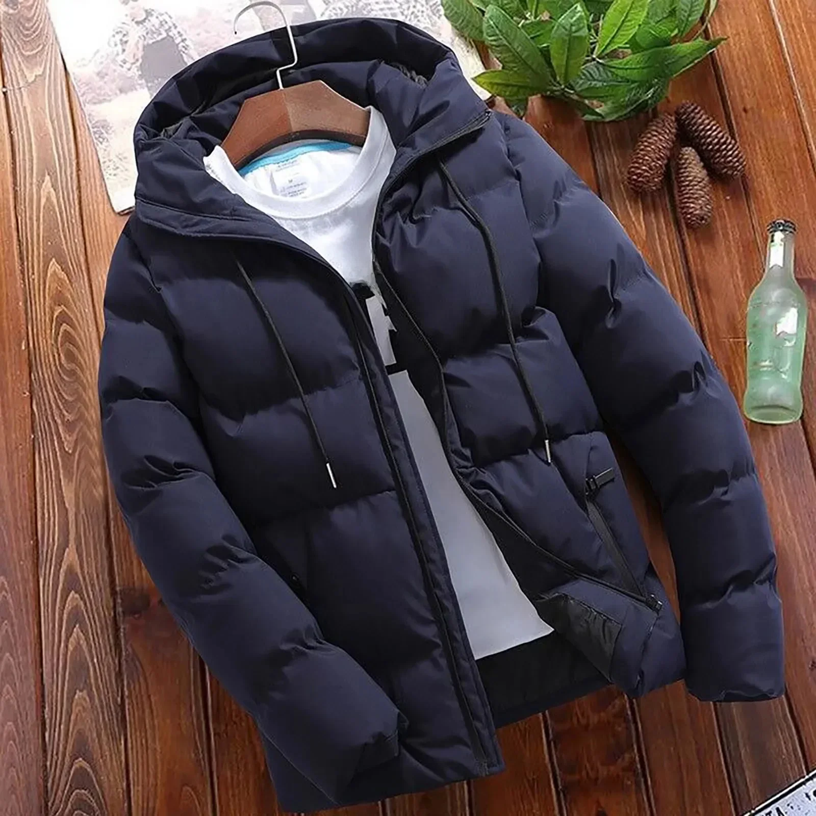 Men's Black Fashion Parkas Winter Overcoat Casual Jacket Warm Hooded Thick Puffer Jacket Winter Coat Outwear Business Hombre