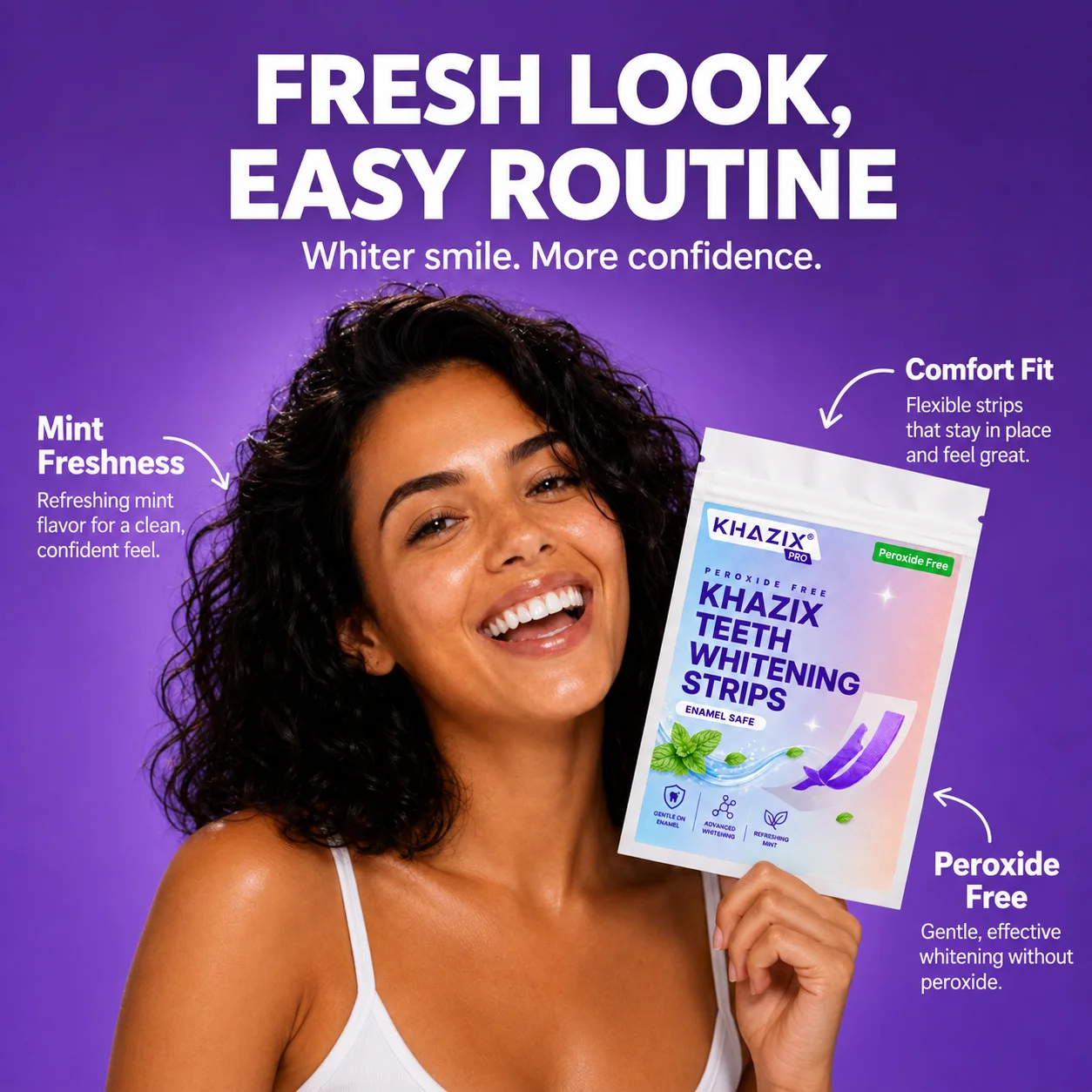 Purple Teeth Strips for Daily Personal Care, Slim Dental Patch Format with Simple Application, Handy for Home, Office and Trips