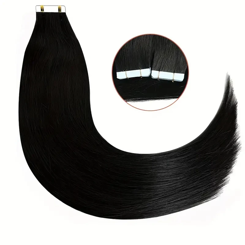 Alimice Tape In Hair Remy Straight Extensions  #1B Human Hair 50g Invisible Tape In Hair Extensions 20pcs For Women