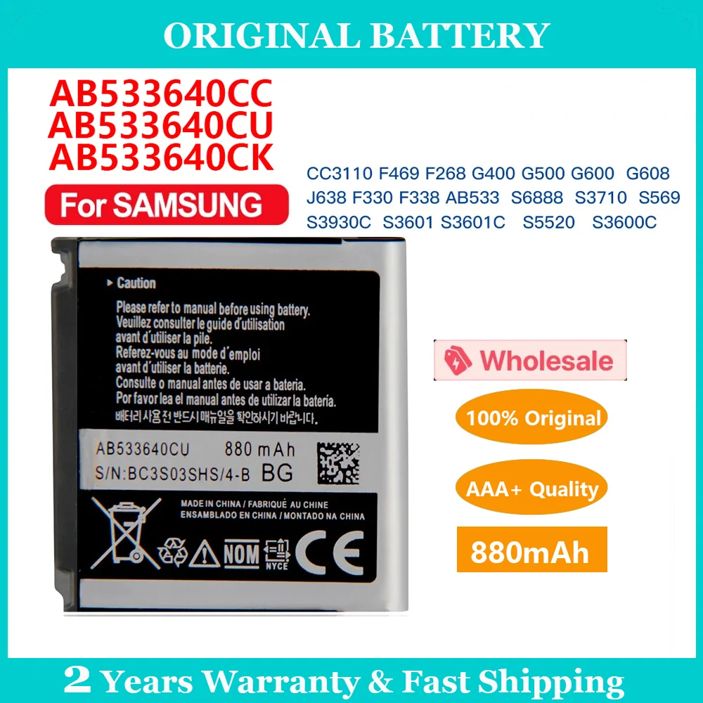 Original AB533640CC AB533640CU Battery For Samsung S6888 S3710 S3600 GT-S3600i S3930C S3601 S5520 S569 F338 Replacement Batteria