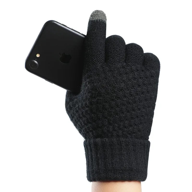 Women Men Warm Winter Touch Screen Gloves Stretch Knit Mittens Wool Full Finger Guantes Female Crochet Glove