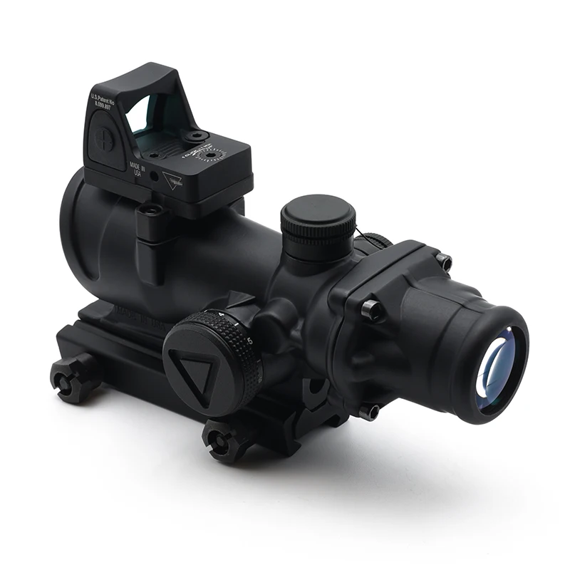 TA02 ACOG 4X32mm Red LED Illuminated Riflescope with Mini RMR Reflex Red Dot Sight for Hunting Airsoft Rifles with Full Markings