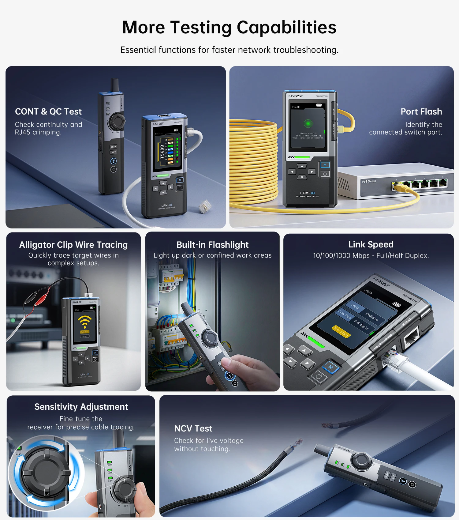 FNIRSI LPM-10C Netzwerkkabeltester RJ45 RJ11 PING IP-Scanner mit Ethernet PoE-Detektor LAN-Kabel-Fehlerfinder-Testgerät – Detail 15
