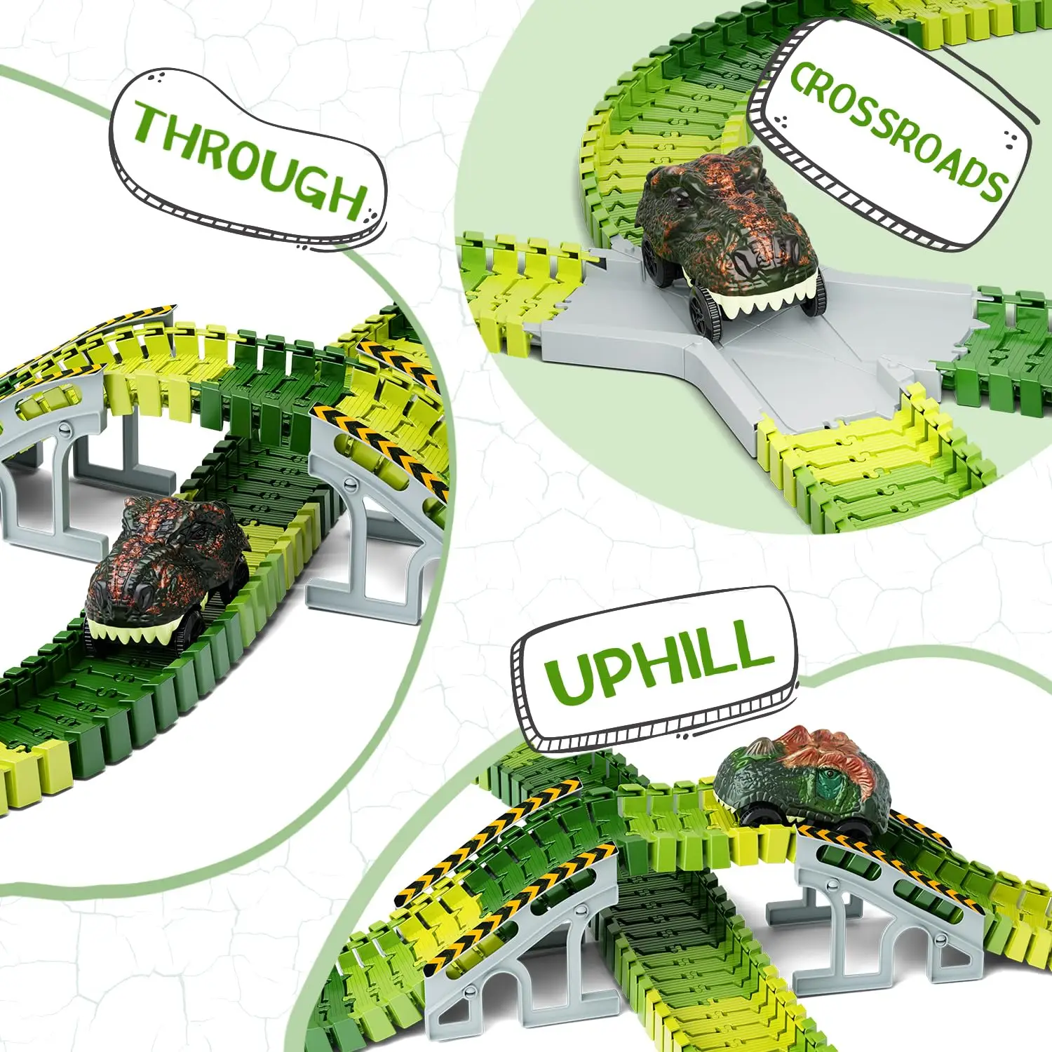 

Dinosaur Toys Road Race Track Set, Flexible Dinosaur World Track Playset with 2 Dinosaur Cars, Ideal Gift for Kids Ages 3+