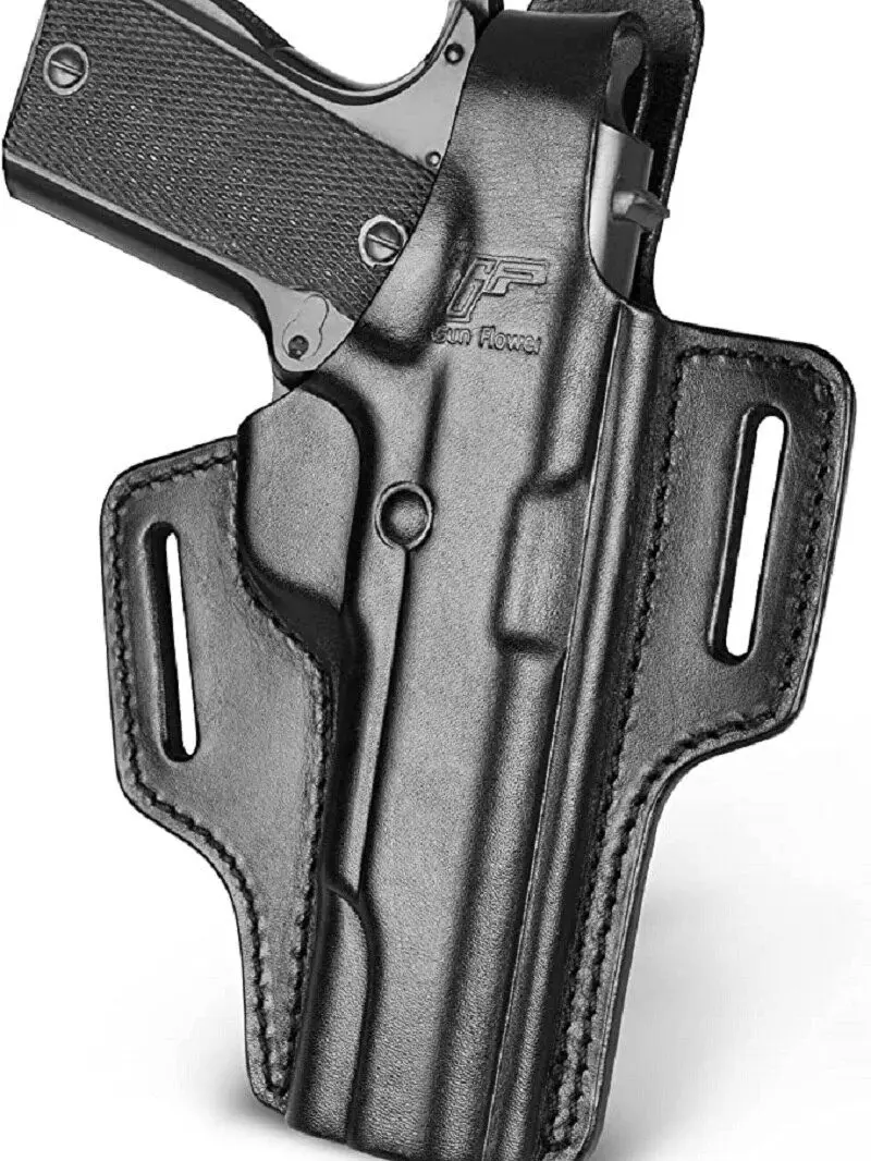 Holster Fit for Colt 1911 and most1911 5'' 2 Slot Full Grain Leather OWB Thumb Break Pistol Holder Hunting Tactial Right Gun bag